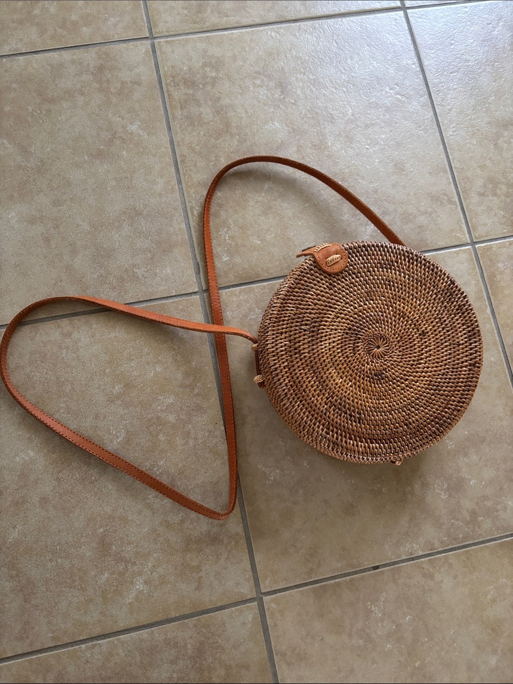 Round Woven Crossbody Bag in Brown - Picture 1 of 8